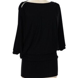 Betsy & Adam Cocktail Dress Size 6 Modest Cut 3/4 Sleeves Boat Neck Rhinestones